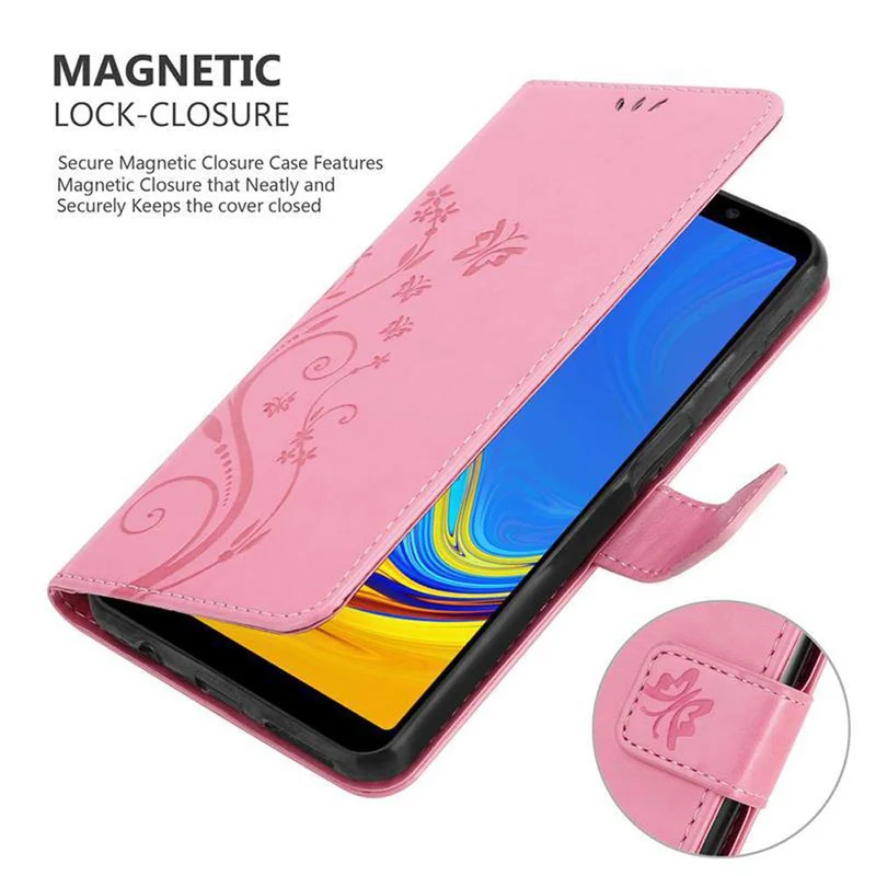 Cadorabo Hülle kompatibel mit Samsung Galaxy A7 2018 Schutzhülle im Blumen Design mit Magnetverschluss, Standfunktion und Kartenfächern