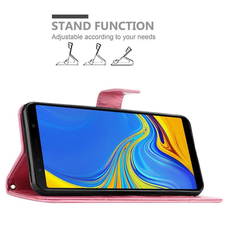 Cadorabo Hülle kompatibel mit Samsung Galaxy A7 2018 Schutzhülle im Blumen Design mit Magnetverschluss, Standfunktion und Kartenfächern