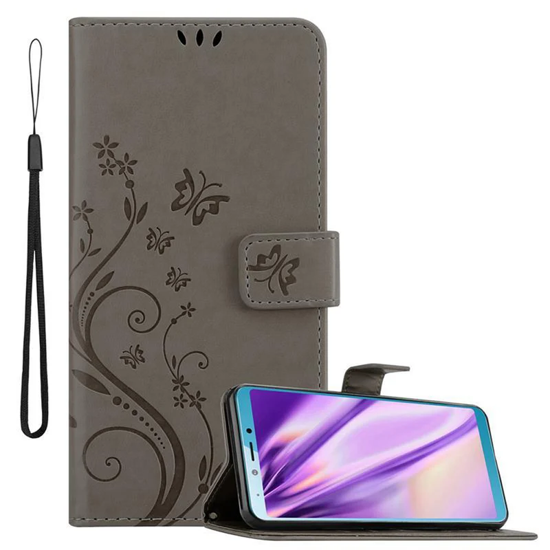 Cadorabo Hülle kompatibel mit Samsung Galaxy A6s Schutzhülle im Blumen Design mit Magnetverschluss, Standfunktion und Kartenfächern