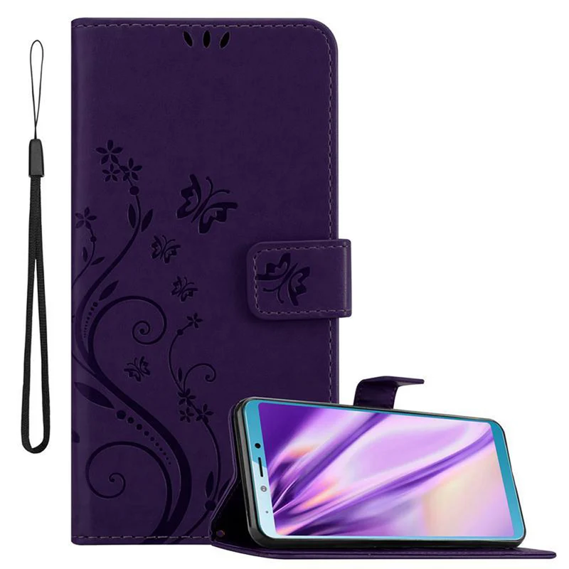 Cadorabo Hülle kompatibel mit Samsung Galaxy A6s Schutzhülle im Blumen Design mit Magnetverschluss, Standfunktion und Kartenfächern