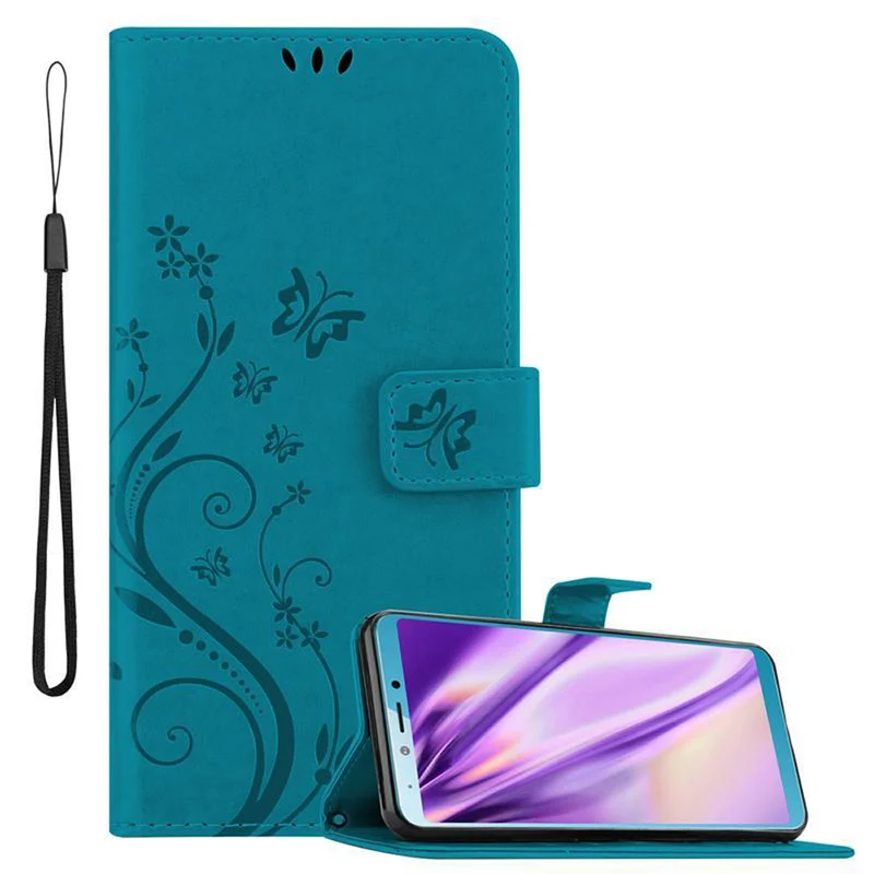 Cadorabo Hülle kompatibel mit Samsung Galaxy A6s Schutzhülle im Blumen Design mit Magnetverschluss, Standfunktion und Kartenfächern