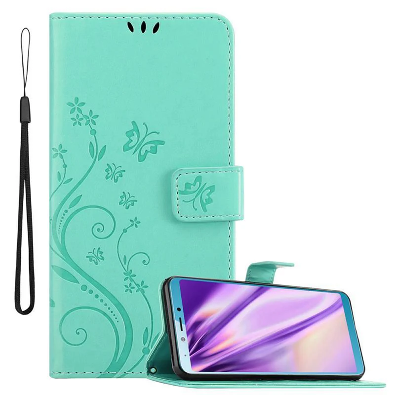 Cadorabo Hülle kompatibel mit Samsung Galaxy A6s Schutzhülle im Blumen Design mit Magnetverschluss, Standfunktion und Kartenfächern