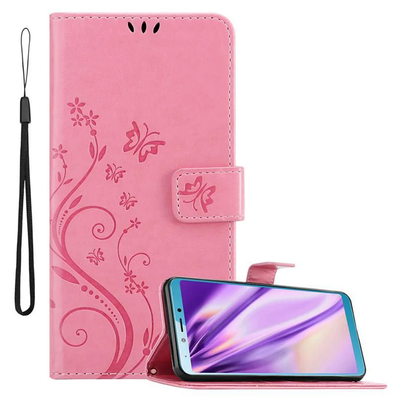 Cadorabo Hülle kompatibel mit Samsung Galaxy A6s Schutzhülle im Blumen Design mit Magnetverschluss, Standfunktion und Kartenfächern