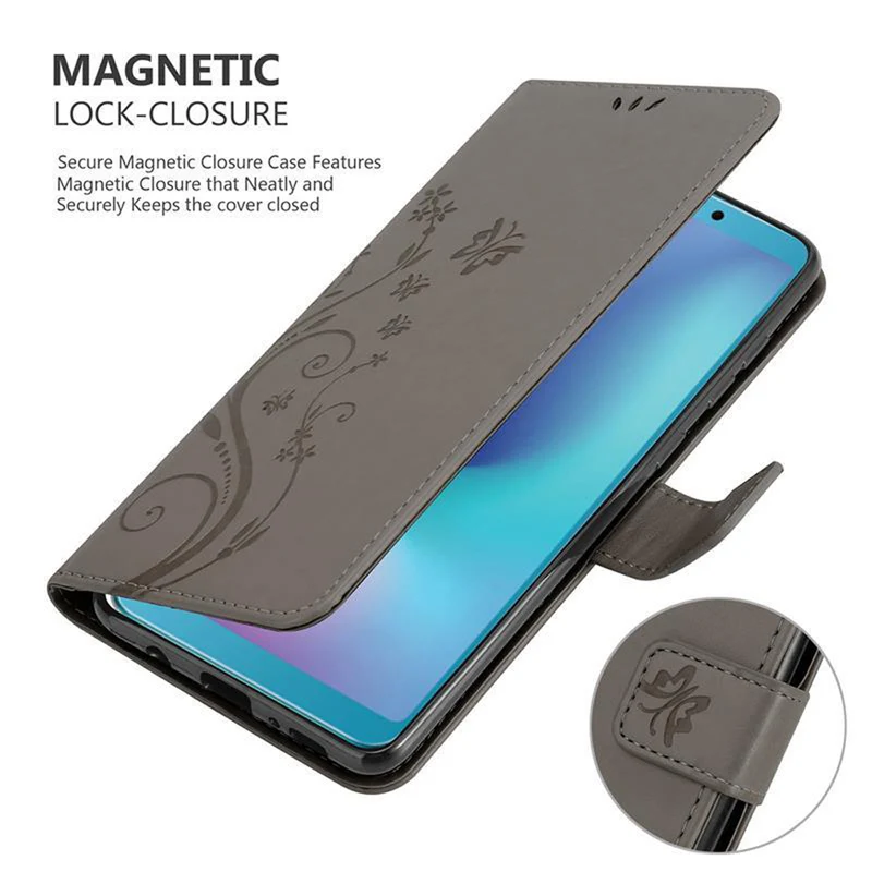 Cadorabo Hülle kompatibel mit Samsung Galaxy A6s Schutzhülle im Blumen Design mit Magnetverschluss, Standfunktion und Kartenfächern