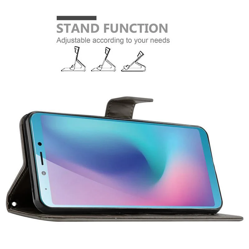 Cadorabo Hülle kompatibel mit Samsung Galaxy A6s Schutzhülle im Blumen Design mit Magnetverschluss, Standfunktion und Kartenfächern