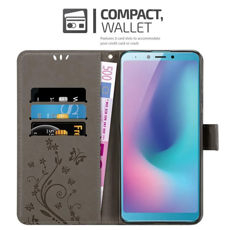 Cadorabo Hülle kompatibel mit Samsung Galaxy A6s Schutzhülle im Blumen Design mit Magnetverschluss, Standfunktion und Kartenfächern