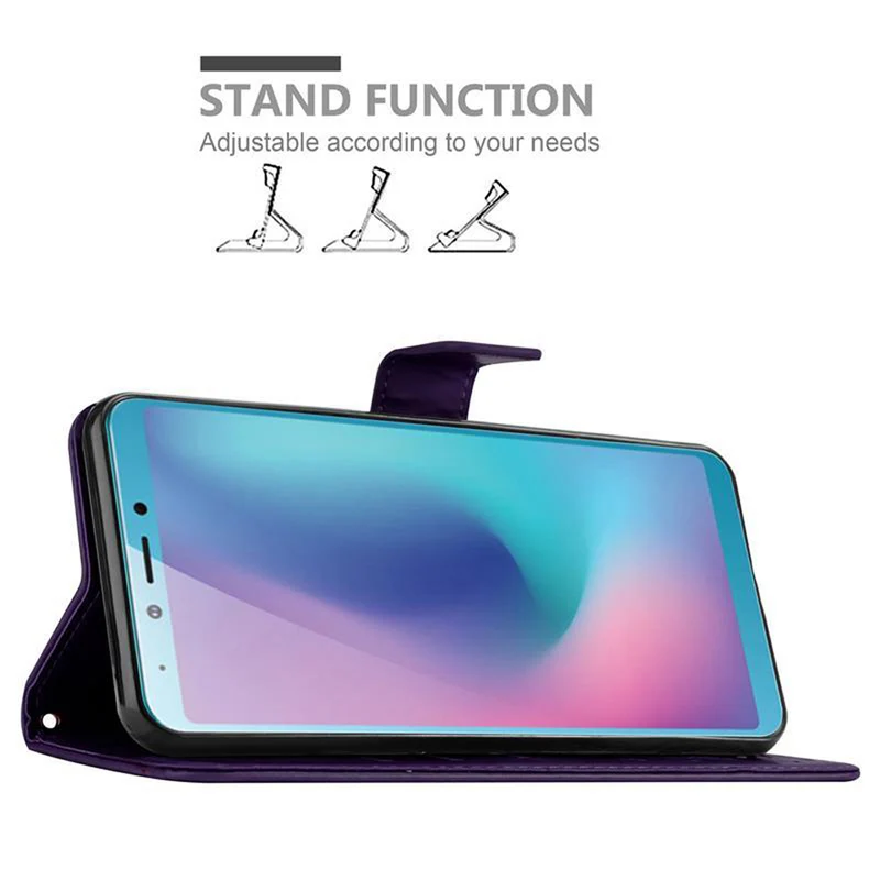 Cadorabo Hülle kompatibel mit Samsung Galaxy A6s Schutzhülle im Blumen Design mit Magnetverschluss, Standfunktion und Kartenfächern