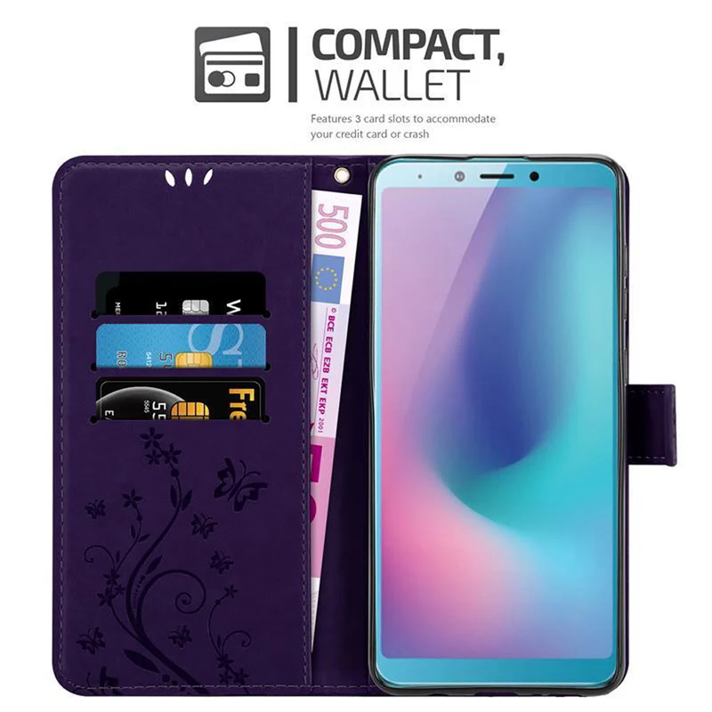 Cadorabo Hülle kompatibel mit Samsung Galaxy A6s Schutzhülle im Blumen Design mit Magnetverschluss, Standfunktion und Kartenfächern