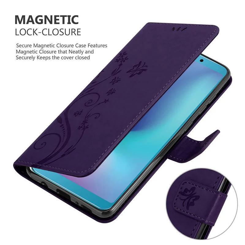 Cadorabo Hülle kompatibel mit Samsung Galaxy A6s Schutzhülle im Blumen Design mit Magnetverschluss, Standfunktion und Kartenfächern