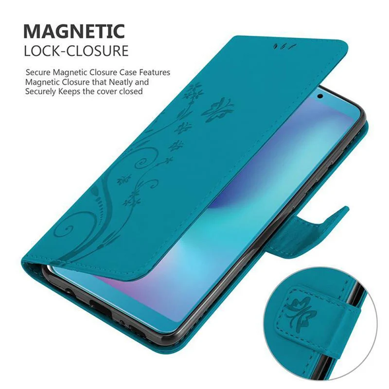 Cadorabo Hülle kompatibel mit Samsung Galaxy A6s Schutzhülle im Blumen Design mit Magnetverschluss, Standfunktion und Kartenfächern