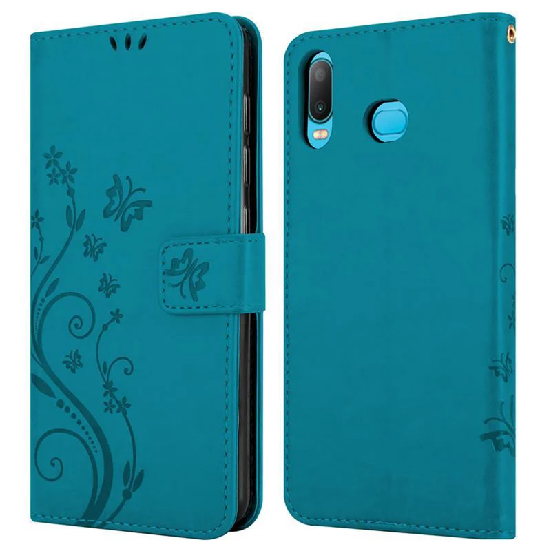 Cadorabo Hülle kompatibel mit Samsung Galaxy A6s Schutzhülle im Blumen Design mit Magnetverschluss, Standfunktion und Kartenfächern