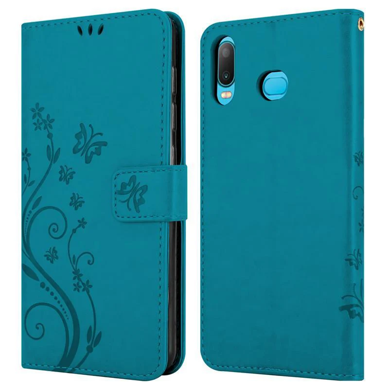 Cadorabo Hülle kompatibel mit Samsung Galaxy A6s Schutzhülle im Blumen Design mit Magnetverschluss, Standfunktion und Kartenfächern