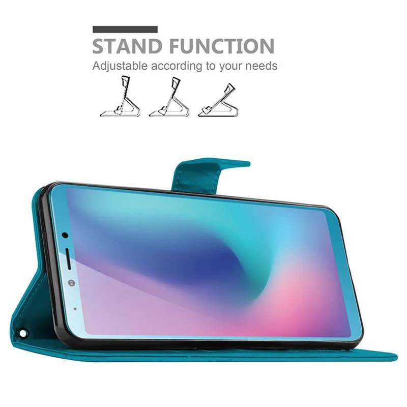 Cadorabo Hülle kompatibel mit Samsung Galaxy A6s Schutzhülle im Blumen Design mit Magnetverschluss, Standfunktion und Kartenfächern