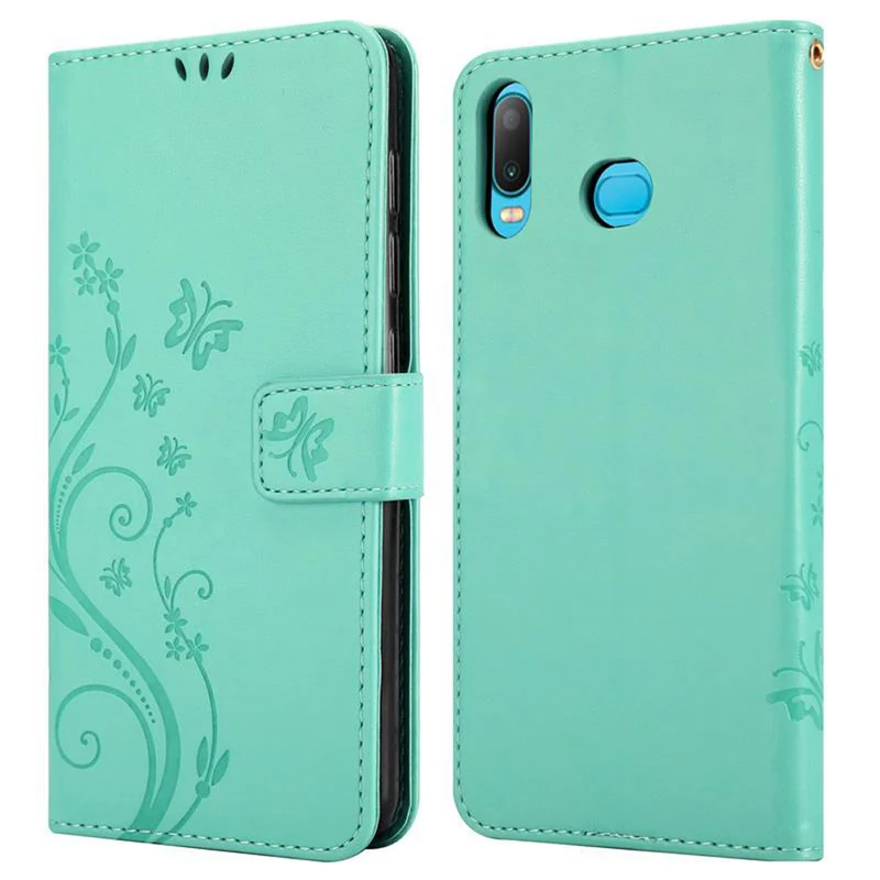 Cadorabo Hülle kompatibel mit Samsung Galaxy A6s Schutzhülle im Blumen Design mit Magnetverschluss, Standfunktion und Kartenfächern