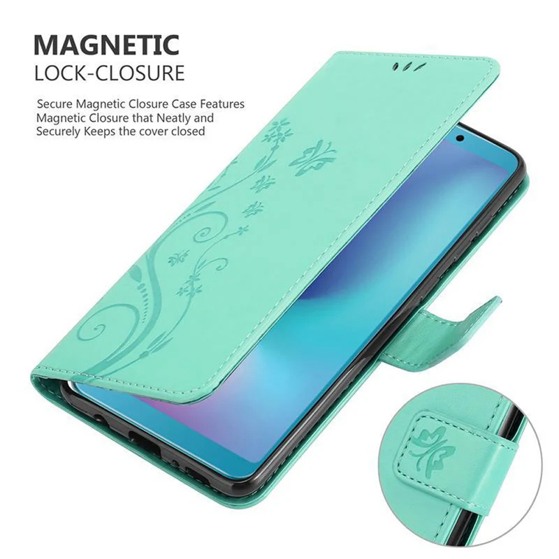 Cadorabo Hülle kompatibel mit Samsung Galaxy A6s Schutzhülle im Blumen Design mit Magnetverschluss, Standfunktion und Kartenfächern