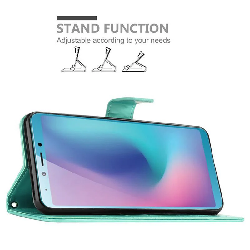 Cadorabo Hülle kompatibel mit Samsung Galaxy A6s Schutzhülle im Blumen Design mit Magnetverschluss, Standfunktion und Kartenfächern