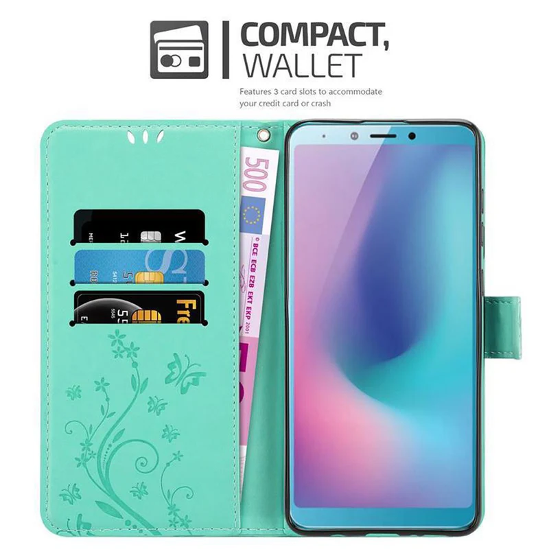 Cadorabo Hülle kompatibel mit Samsung Galaxy A6s Schutzhülle im Blumen Design mit Magnetverschluss, Standfunktion und Kartenfächern