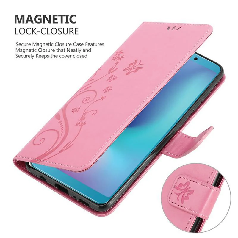 Cadorabo Hülle kompatibel mit Samsung Galaxy A6s Schutzhülle im Blumen Design mit Magnetverschluss, Standfunktion und Kartenfächern