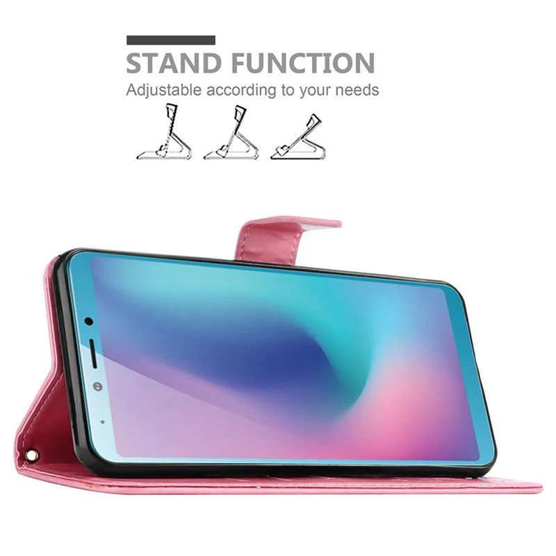 Cadorabo Hülle kompatibel mit Samsung Galaxy A6s Schutzhülle im Blumen Design mit Magnetverschluss, Standfunktion und Kartenfächern
