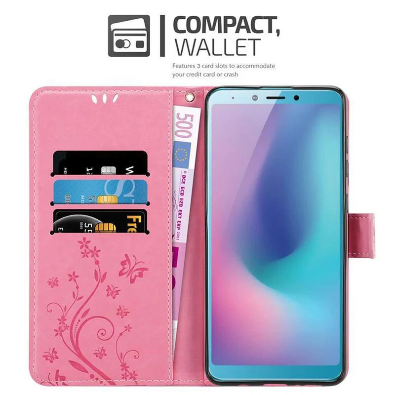 Cadorabo Hülle kompatibel mit Samsung Galaxy A6s Schutzhülle im Blumen Design mit Magnetverschluss, Standfunktion und Kartenfächern