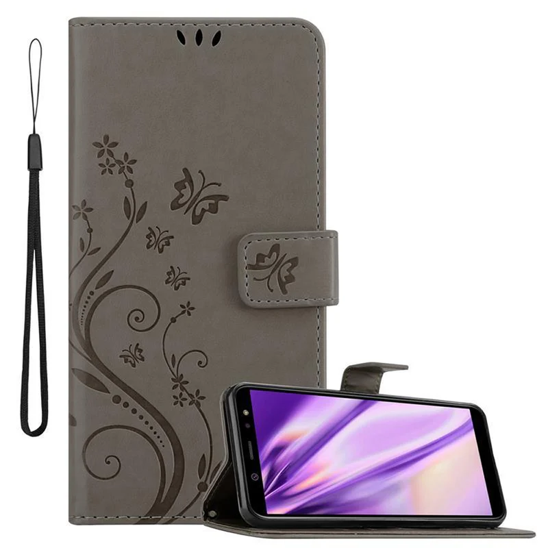 Cadorabo Hülle kompatibel mit Samsung Galaxy A6 2018 Schutzhülle im Blumen Design mit Magnetverschluss, Standfunktion und Kartenfächern