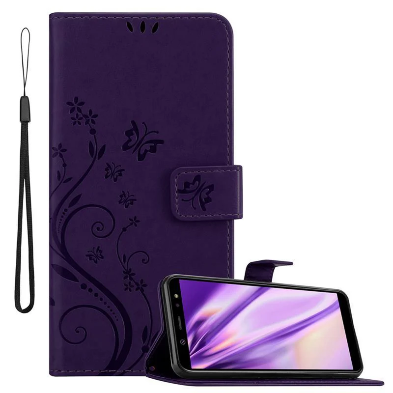 Cadorabo Hülle kompatibel mit Samsung Galaxy A6 2018 Schutzhülle im Blumen Design mit Magnetverschluss, Standfunktion und Kartenfächern