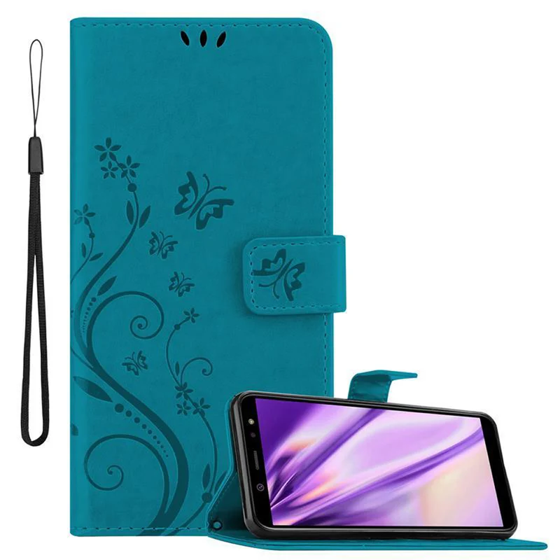 Cadorabo Hülle kompatibel mit Samsung Galaxy A6 2018 Schutzhülle im Blumen Design mit Magnetverschluss, Standfunktion und Kartenfächern