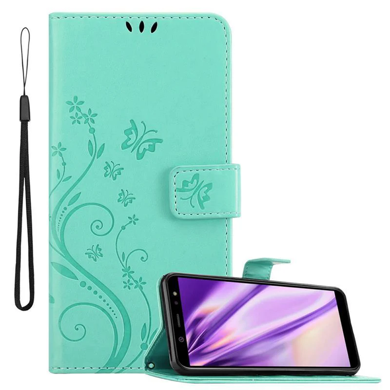 Cadorabo Hülle kompatibel mit Samsung Galaxy A6 2018 Schutzhülle im Blumen Design mit Magnetverschluss, Standfunktion und Kartenfächern