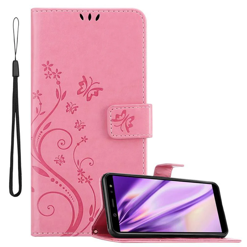 Cadorabo Hülle kompatibel mit Samsung Galaxy A6 2018 Schutzhülle im Blumen Design mit Magnetverschluss, Standfunktion und Kartenfächern