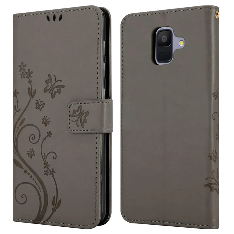 Cadorabo Hülle kompatibel mit Samsung Galaxy A6 2018 Schutzhülle im Blumen Design mit Magnetverschluss, Standfunktion und Kartenfächern