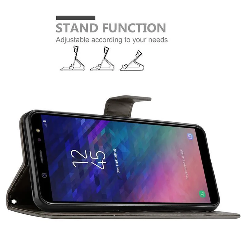 Cadorabo Hülle kompatibel mit Samsung Galaxy A6 2018 Schutzhülle im Blumen Design mit Magnetverschluss, Standfunktion und Kartenfächern