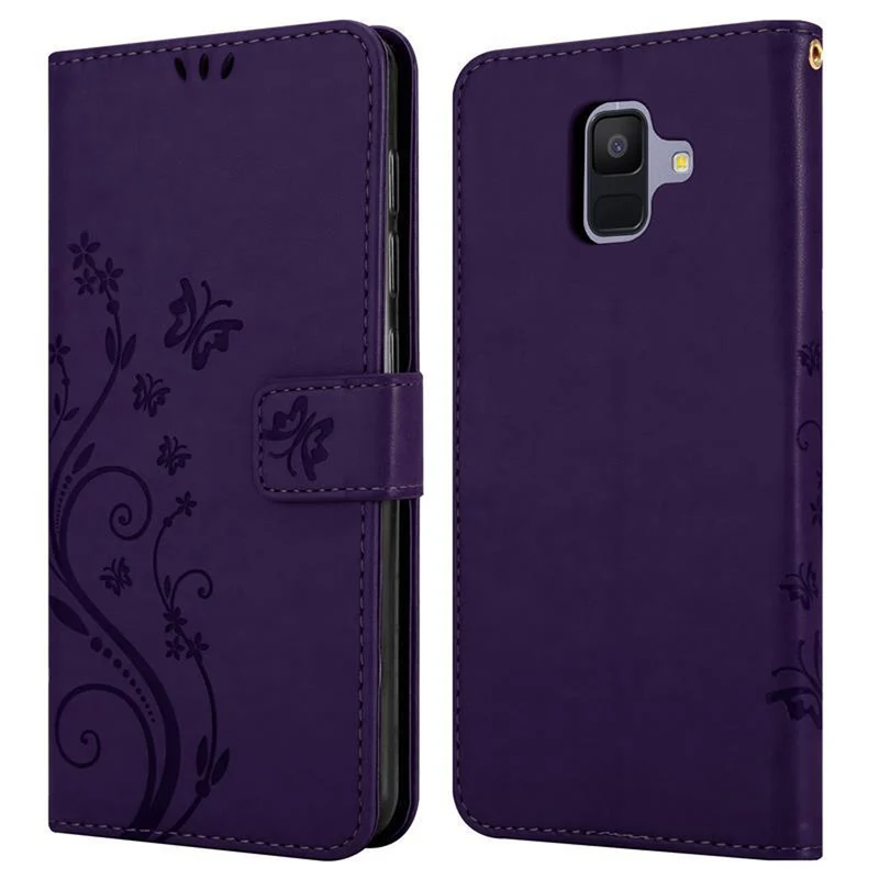 Cadorabo Hülle kompatibel mit Samsung Galaxy A6 2018 Schutzhülle im Blumen Design mit Magnetverschluss, Standfunktion und Kartenfächern