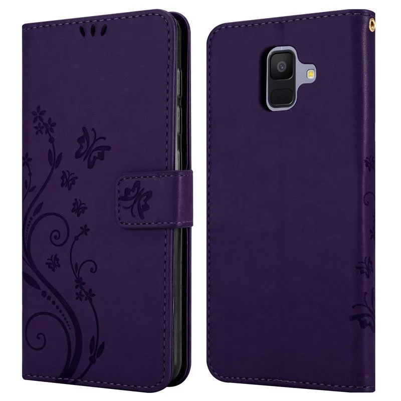 Cadorabo Hülle kompatibel mit Samsung Galaxy A6 2018 Schutzhülle im Blumen Design mit Magnetverschluss, Standfunktion und Kartenfächern