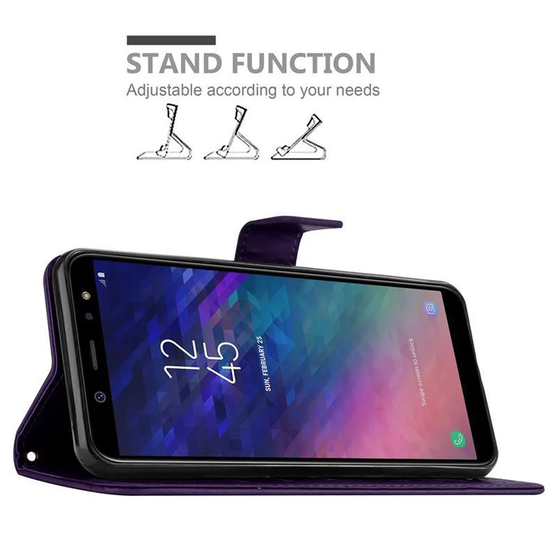 Cadorabo Hülle kompatibel mit Samsung Galaxy A6 2018 Schutzhülle im Blumen Design mit Magnetverschluss, Standfunktion und Kartenfächern