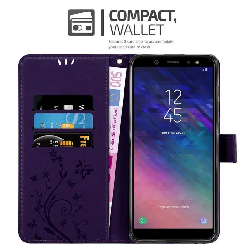 Cadorabo Hülle kompatibel mit Samsung Galaxy A6 2018 Schutzhülle im Blumen Design mit Magnetverschluss, Standfunktion und Kartenfächern
