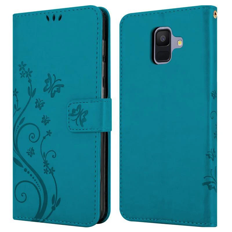 Cadorabo Hülle kompatibel mit Samsung Galaxy A6 2018 Schutzhülle im Blumen Design mit Magnetverschluss, Standfunktion und Kartenfächern
