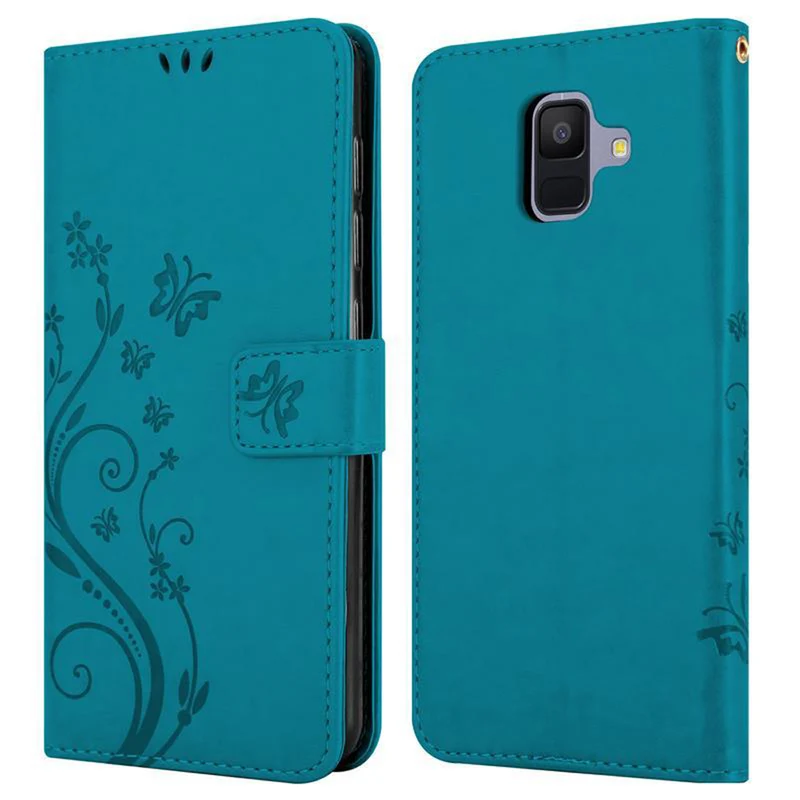 Cadorabo Hülle kompatibel mit Samsung Galaxy A6 2018 Schutzhülle im Blumen Design mit Magnetverschluss, Standfunktion und Kartenfächern