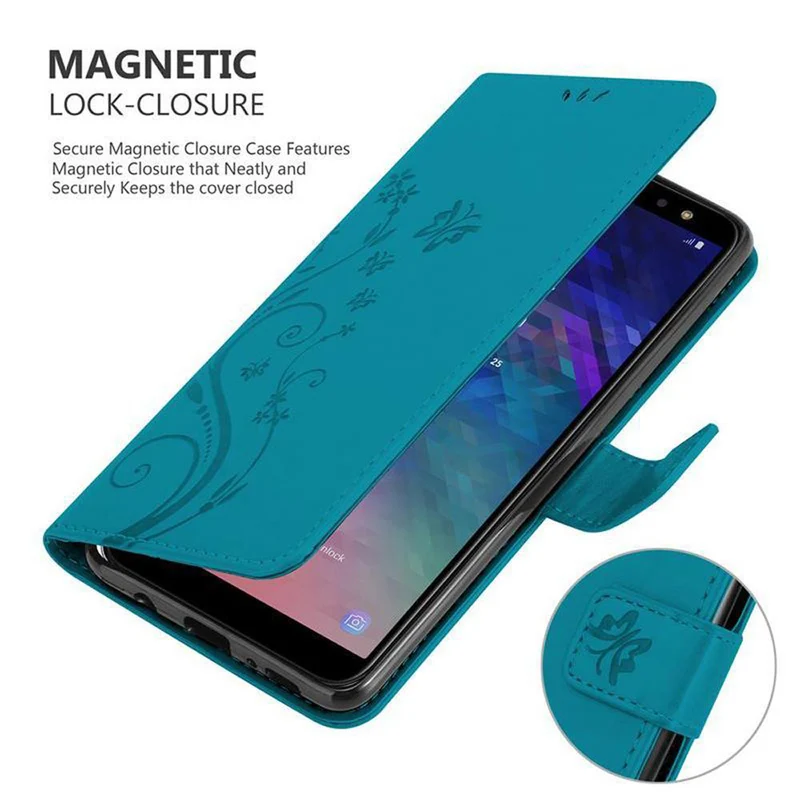 Cadorabo Hülle kompatibel mit Samsung Galaxy A6 2018 Schutzhülle im Blumen Design mit Magnetverschluss, Standfunktion und Kartenfächern