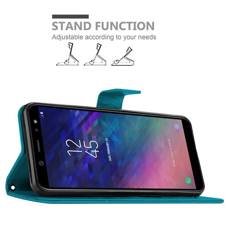 Cadorabo Hülle kompatibel mit Samsung Galaxy A6 2018 Schutzhülle im Blumen Design mit Magnetverschluss, Standfunktion und Kartenfächern