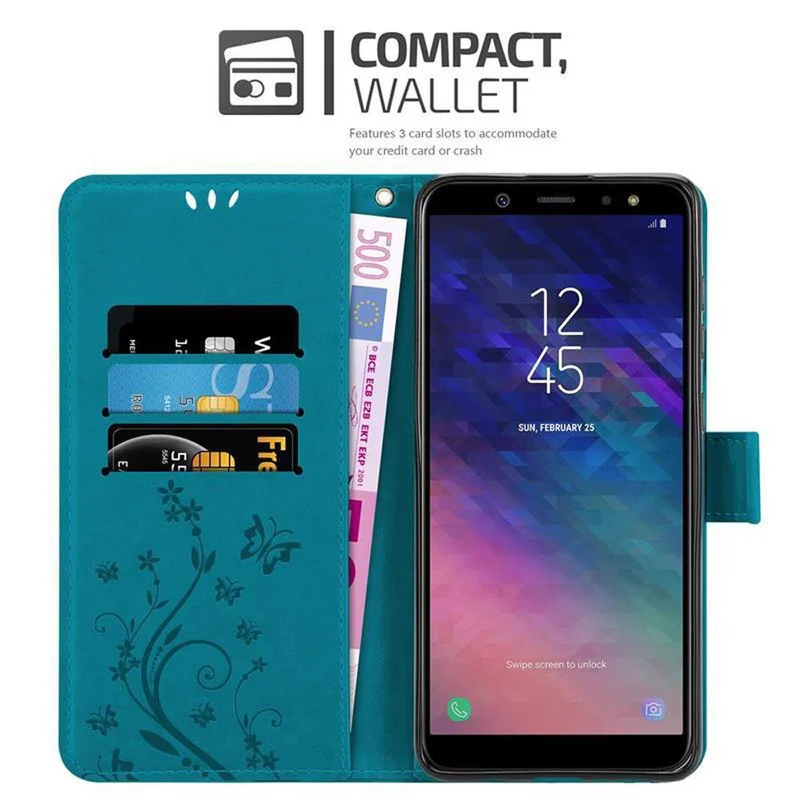 Cadorabo Hülle kompatibel mit Samsung Galaxy A6 2018 Schutzhülle im Blumen Design mit Magnetverschluss, Standfunktion und Kartenfächern