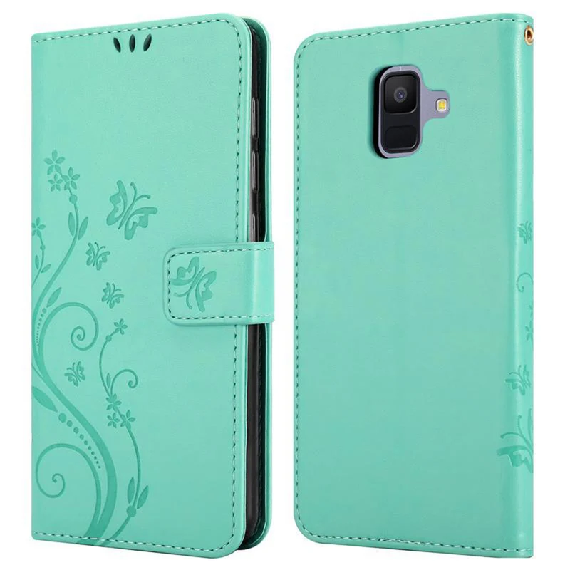 Cadorabo Hülle kompatibel mit Samsung Galaxy A6 2018 Schutzhülle im Blumen Design mit Magnetverschluss, Standfunktion und Kartenfächern