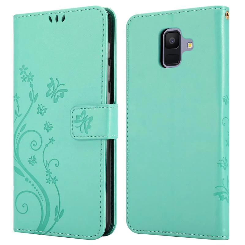 Cadorabo Hülle kompatibel mit Samsung Galaxy A6 2018 Schutzhülle im Blumen Design mit Magnetverschluss, Standfunktion und Kartenfächern