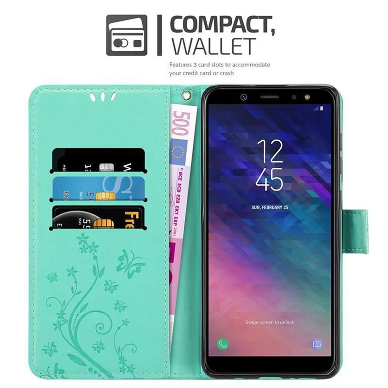 Cadorabo Hülle kompatibel mit Samsung Galaxy A6 2018 Schutzhülle im Blumen Design mit Magnetverschluss, Standfunktion und Kartenfächern
