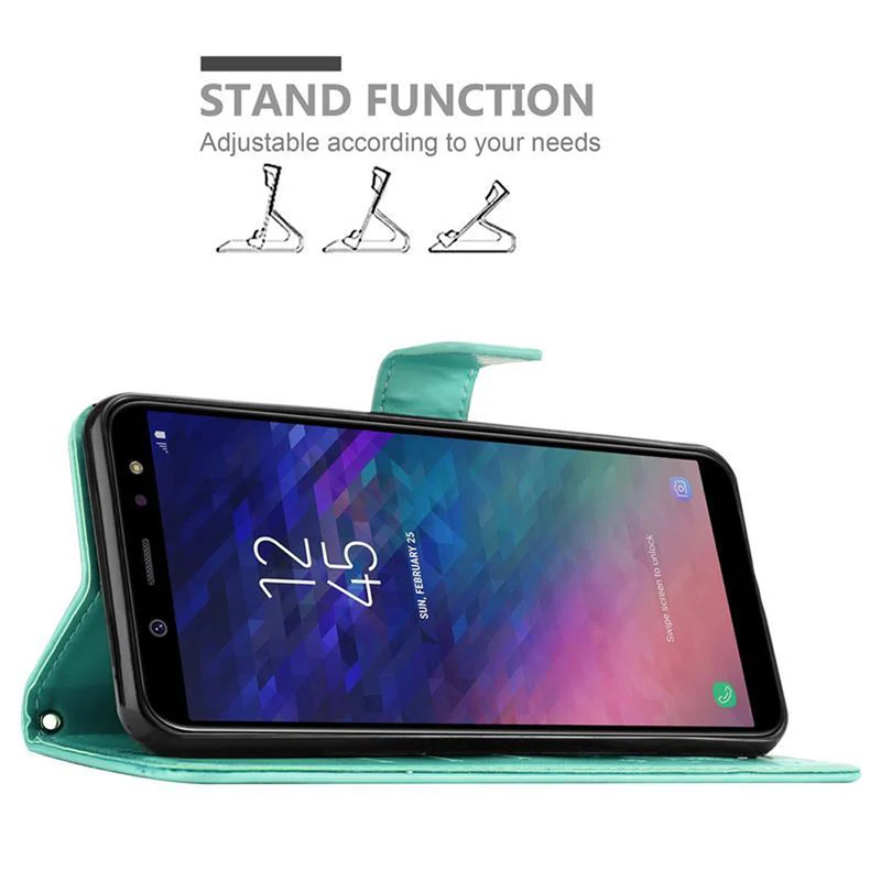 Cadorabo Hülle kompatibel mit Samsung Galaxy A6 2018 Schutzhülle im Blumen Design mit Magnetverschluss, Standfunktion und Kartenfächern