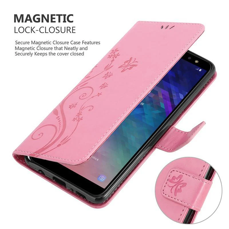 Cadorabo Hülle kompatibel mit Samsung Galaxy A6 2018 Schutzhülle im Blumen Design mit Magnetverschluss, Standfunktion und Kartenfächern