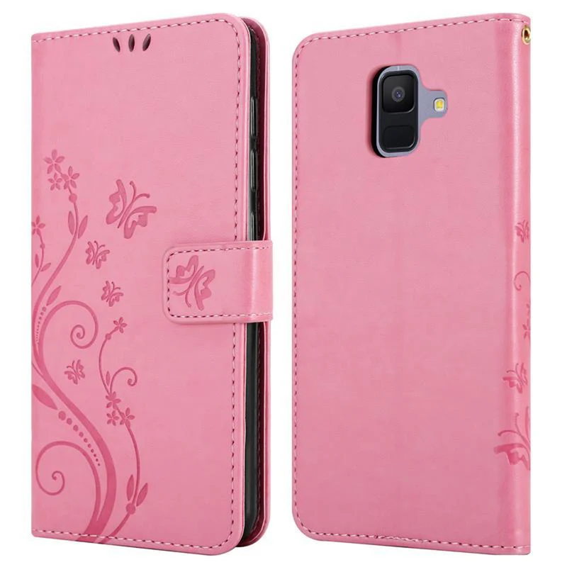 Cadorabo Hülle kompatibel mit Samsung Galaxy A6 2018 Schutzhülle im Blumen Design mit Magnetverschluss, Standfunktion und Kartenfächern