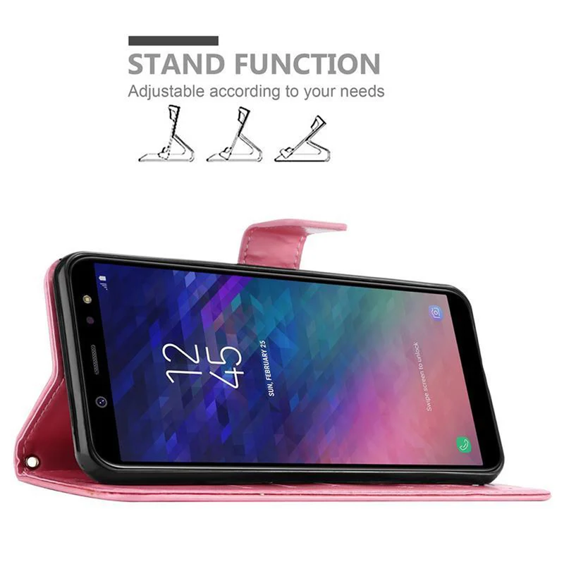 Cadorabo Hülle kompatibel mit Samsung Galaxy A6 2018 Schutzhülle im Blumen Design mit Magnetverschluss, Standfunktion und Kartenfächern