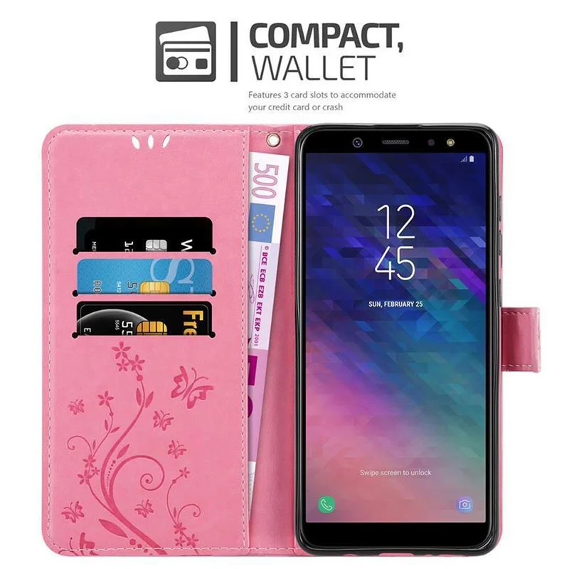 Cadorabo Hülle kompatibel mit Samsung Galaxy A6 2018 Schutzhülle im Blumen Design mit Magnetverschluss, Standfunktion und Kartenfächern