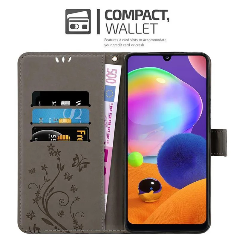 Cadorabo Hülle kompatibel mit Samsung Galaxy A31 Schutzhülle im Blumen Design mit Magnetverschluss, Standfunktion und Kartenfächern