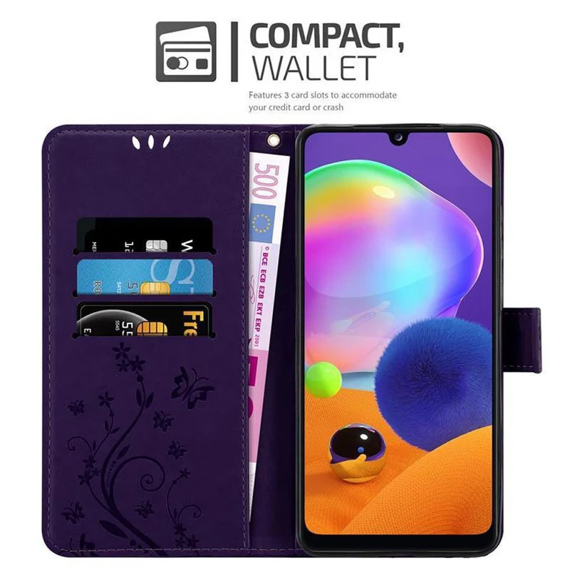 Cadorabo Hülle kompatibel mit Samsung Galaxy A31 Schutzhülle im Blumen Design mit Magnetverschluss, Standfunktion und Kartenfächern